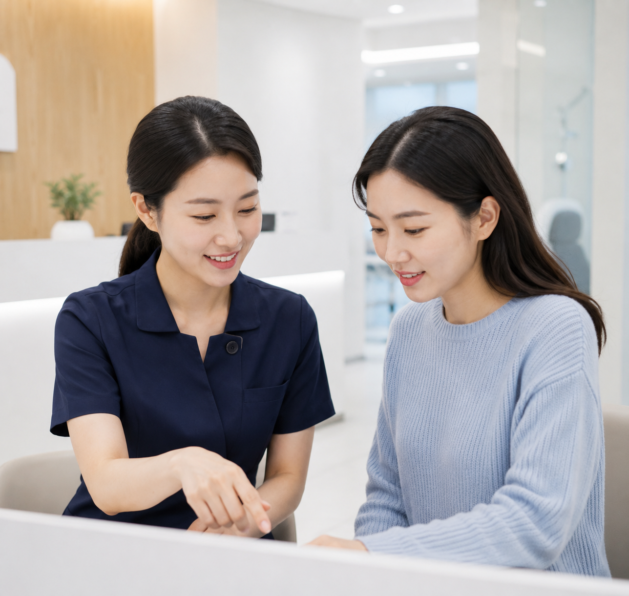 환자와 함께 조회 결과를 보며 상담하는 모습